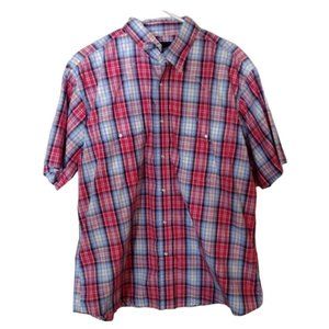 Men's XL Short Sleeve Red and Blue Plaid Wrangler Pearl Snap Short Sleeve Wester